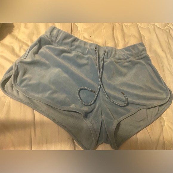 H&M L.O.G.G Women Sz-M Light Blue Velor Shorts - Picture 1 of 6